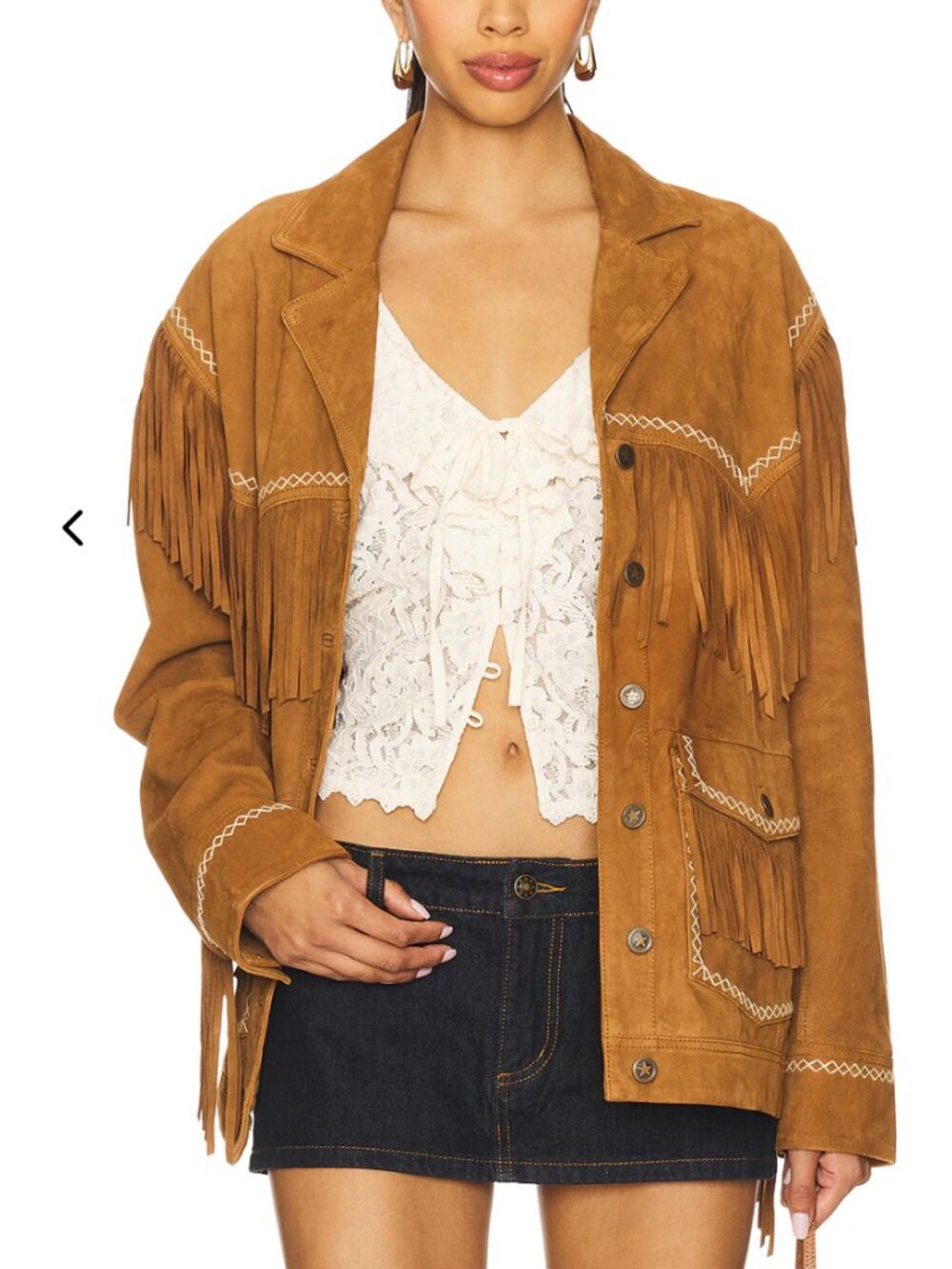 NWT Spell Fearless Heart Suede Fringe Jacket, Size Small